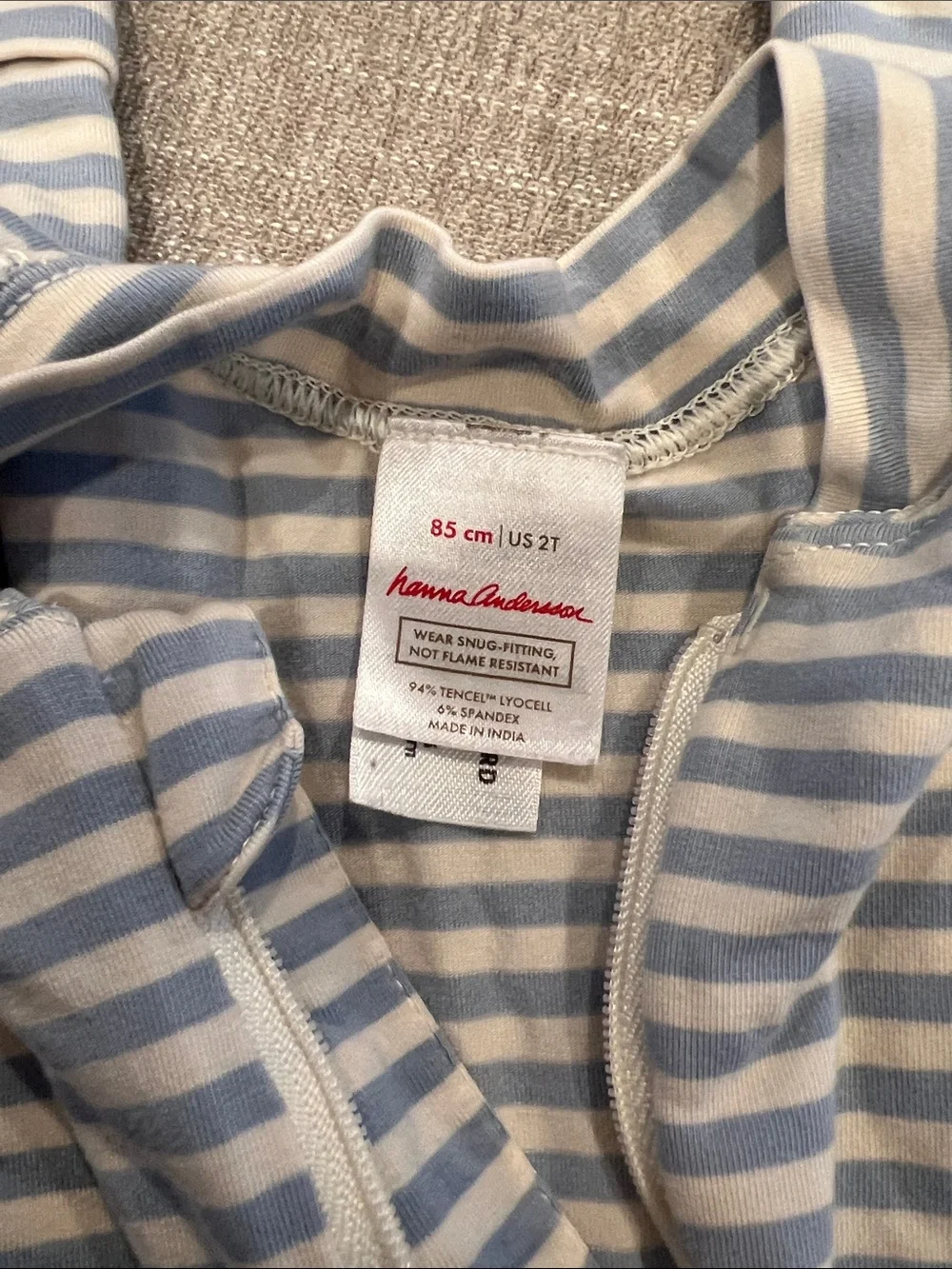 Hanna Andersson Light Blue & Cream Striped Zip Hoodie